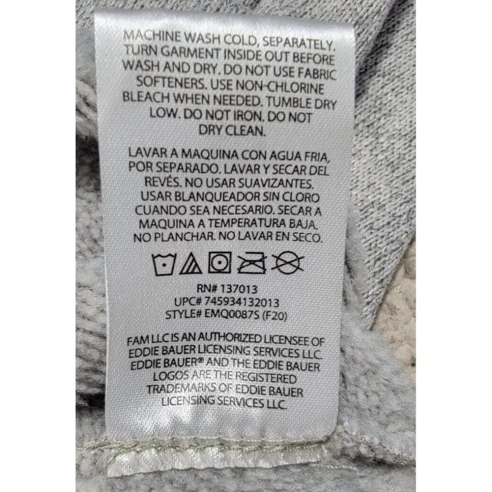 EDDIE BAUER Men’s Large Gray Fleece-Lined‎ Sweater Pullover 1/2 Zip Long Sleeve